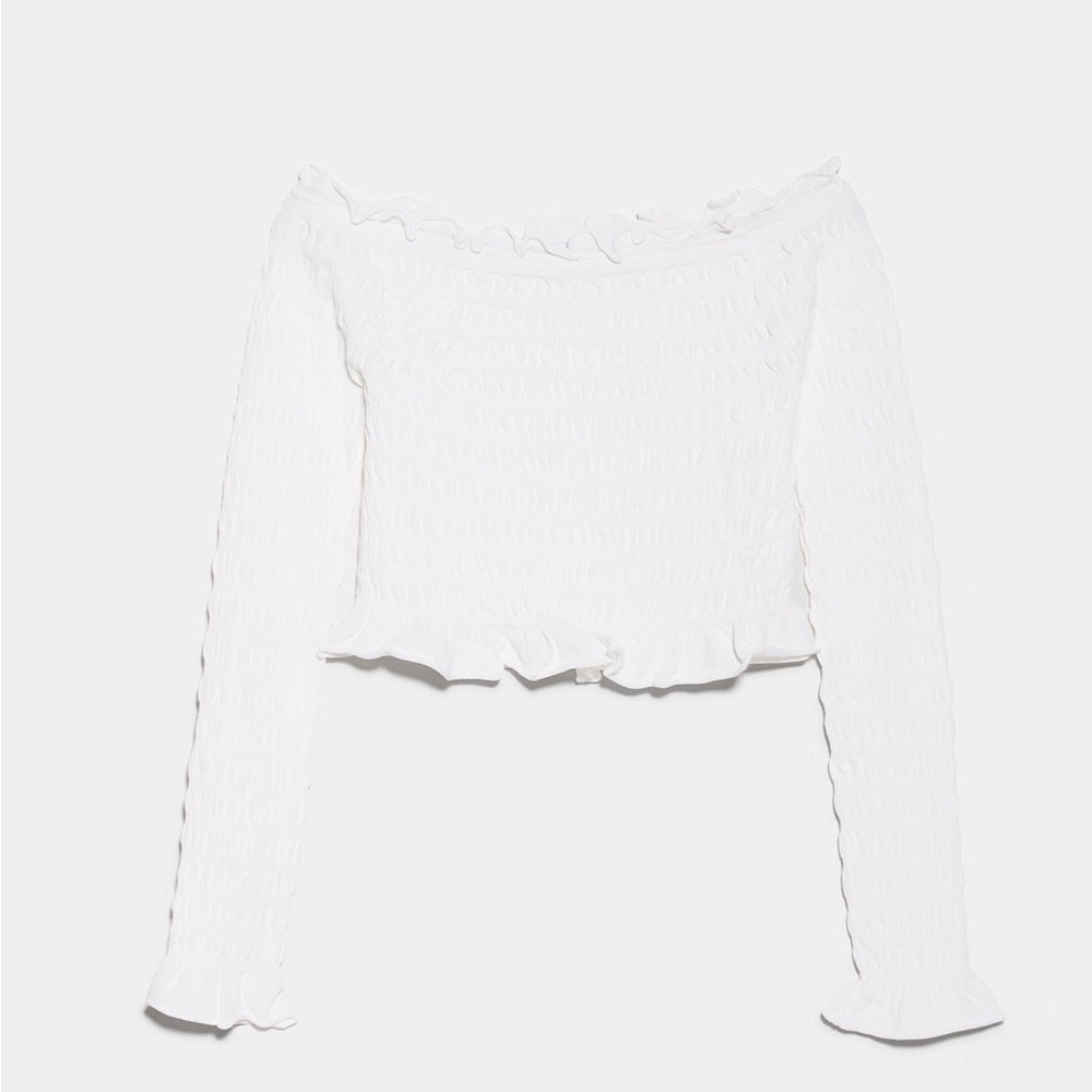 Zara White Ruffled Crop Top